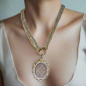 Custom Made Lux Pendant Upcycled w/ Vintage Layered Mixed Metals Chain Necklace